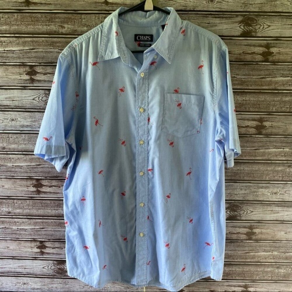 Chaps Men's Easy‎ Care Flamingo Print Button-Down Shirt Size L